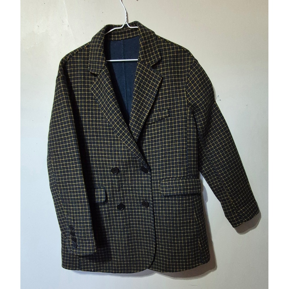 Polo Ralph Lauren Mens Plaid Double Breasted Wool Blend Blazer Navy Yellow S